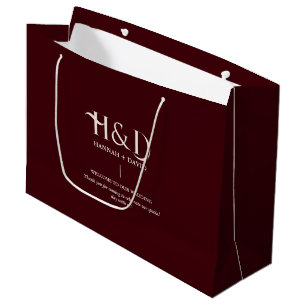 Burgundy & Ivory Monogram Wedding Welcome Guest Large Gift Bag