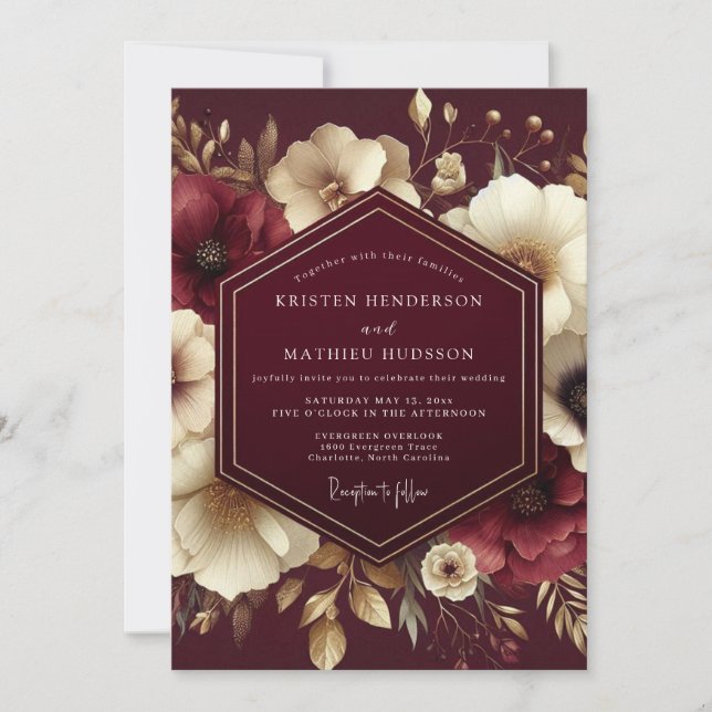 Burgundy Ivory Nocturne Wedding Invitation (Front)