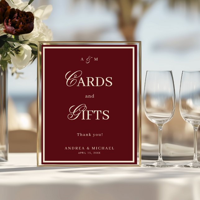 Burgundy & Ivory Old Money Cards and Gifts Sign (Creator Uploaded)