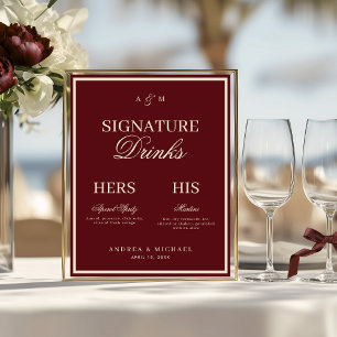 Burgundy & Ivory Old Money Signature Drinks Sign