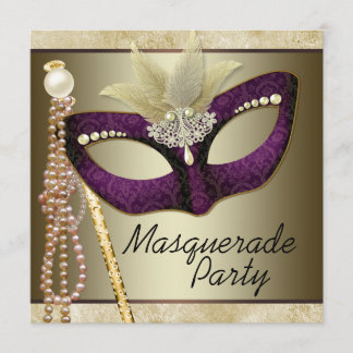Burgundy Ivory Pearl Masquerade Party Invitation