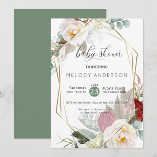 Burgundy Ivory Peonies Botanical Baby Shower Invitation