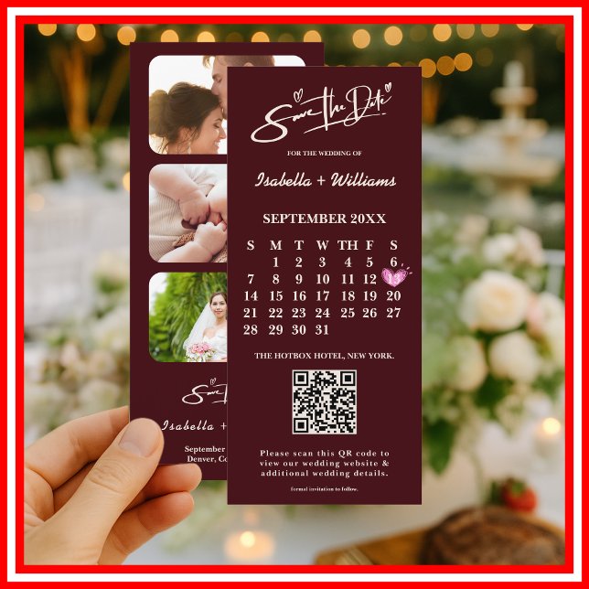 Burgundy & Ivory Photo QR Wedding Save The Date (Creator Uploaded)