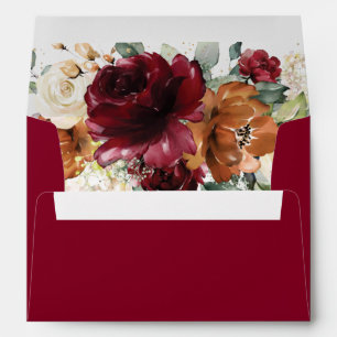 Burgundy Ivory Rust Orange 5x7 Card Wedding A7 Envelope