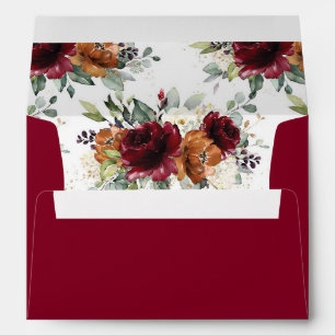 Burgundy Ivory Rust Orange 5x7 Card Wedding A7  Envelope