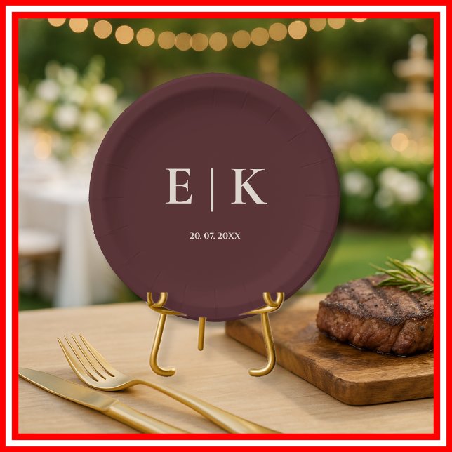 Burgundy & Ivory Rustic Wedding  Paper Plate (Creator Uploaded)