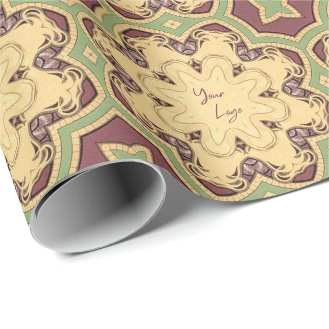 Burgundy Ivory Sage Green Business Logo Geometric  Wrapping Paper (Roll Corner)