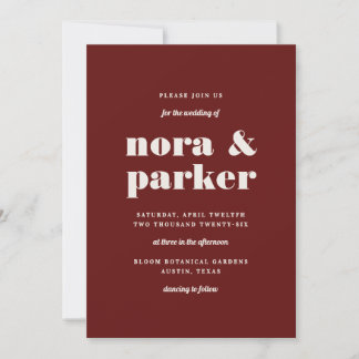 Burgundy & Ivory Simple Modern Formal Wedding Invitation