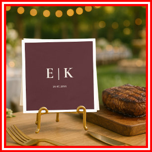 Burgundy & Ivory Simple Monogram Wedding Napkin