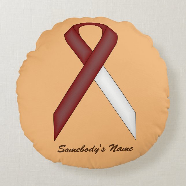 Burgundy-Ivory Standard Ribbon by Kenneth Yoncich Round Cushion (Front)
