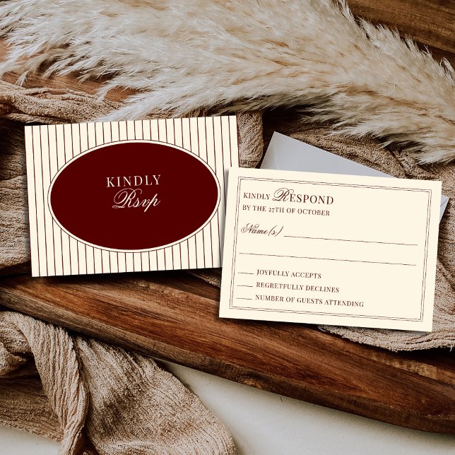 Burgundy Ivory Stripes Oval Old Money Mail In RSVP (Creator Uploaded)