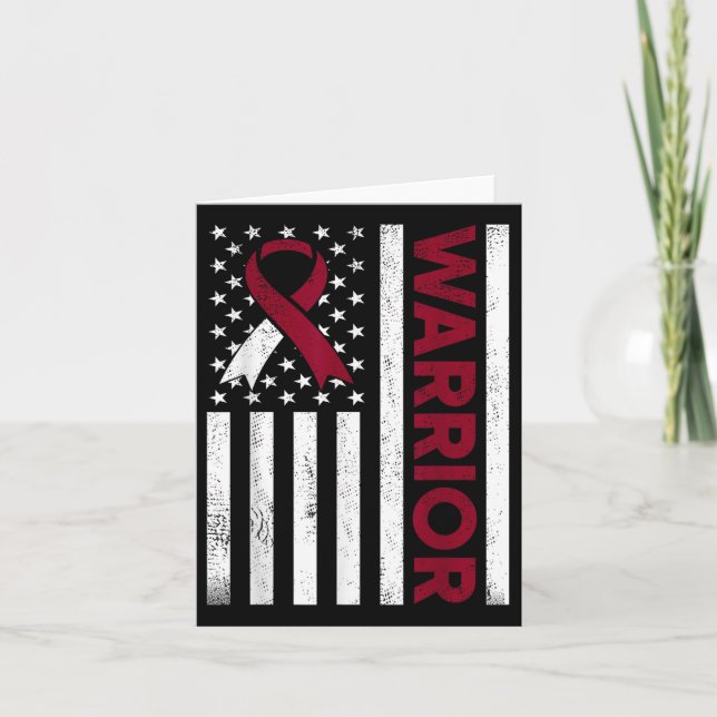 Burgundy Ivory Us Flag Ribbon For Throat Cancer Aw Card (Front)