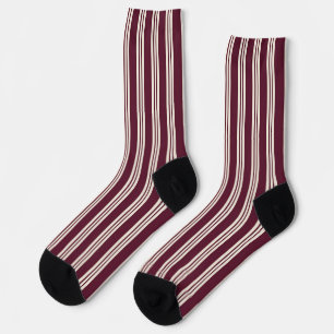 Burgundy Ivory Vertical Striped Groomsmen Elegant Socks