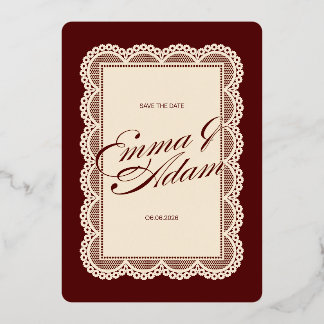 Burgundy Ivory Vintage Romantic Wedding Invitation