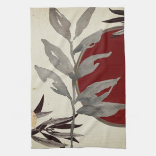 Burgundy & Ivory Watercolor Leaves Tea Towel