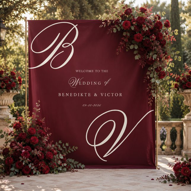 Burgundy Ivory Wedding Backdrop Tapestry (Creator Uploaded)