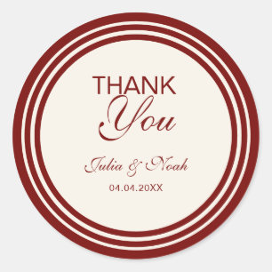 Burgundy Ivory Wedding Thank You Favour Classic Round Sticker
