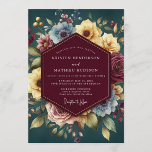 Burgundy Jewel Tone Bloom Wedding Invitation