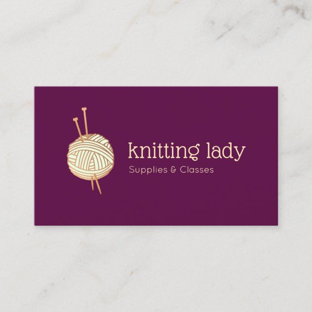 Burgundy Knitting Crochet Yarn Ball Logo Business Card (Front)