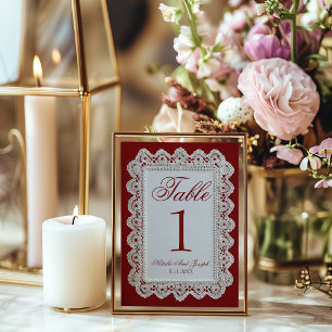 Burgundy Lace Doily Old Money Wedding Table Number