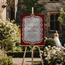 Burgundy Lace Doily Old Money Wedding Welcome Sign