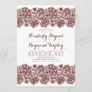 Burgundy Lace Elegant Vintage Wedding Invitation