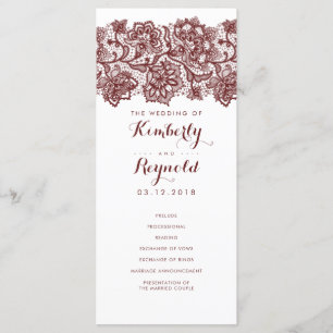 Burgundy Lace Elegant White Wedding Programs Programme