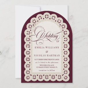 Burgundy Lace Old Money All In One Wedding Invitation