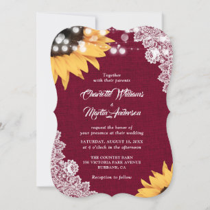 Burgundy Lace Sunflower Wedding Invitations
