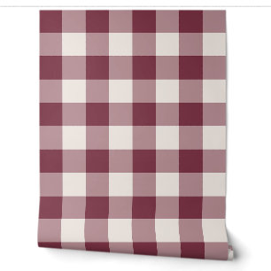 Burgundy Large Gingham Check Plaid Wallpaper