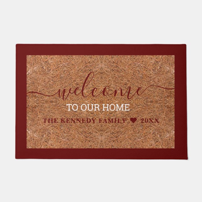 Burgundy Last Name Personalised Coir Welcome Doormat (Front)