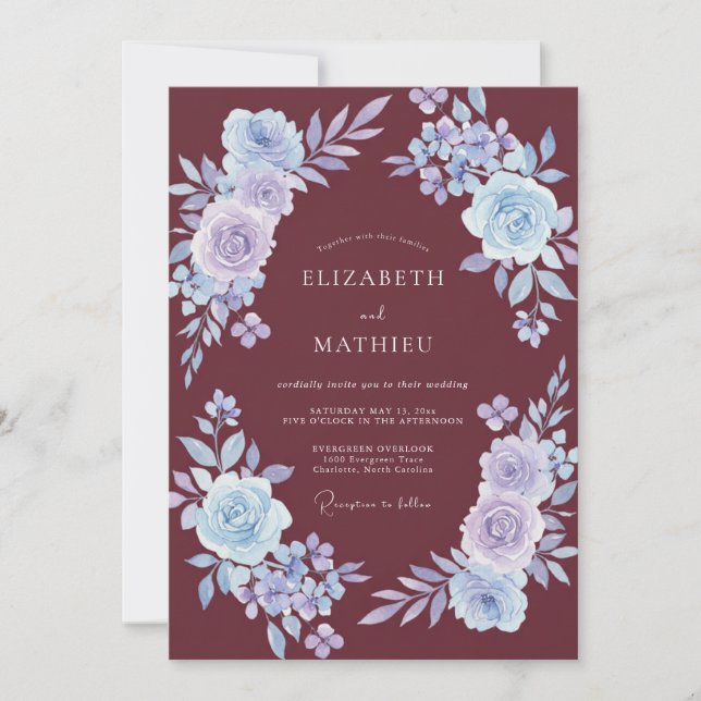 Burgundy Lavender Enchanted Wedding Invitation (Front)