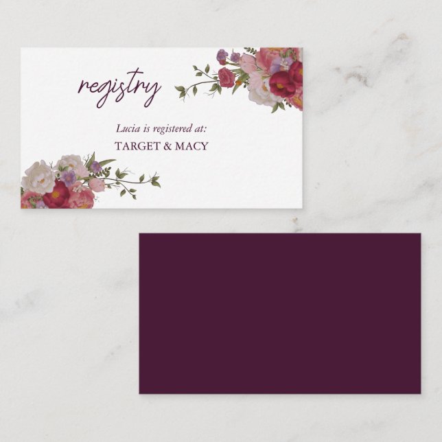 Burgundy leaf Floral Bridal Shower Registry Cards (Front/Back)