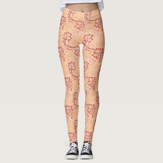 Burgundy Leaf Pattern Leggings (Front)