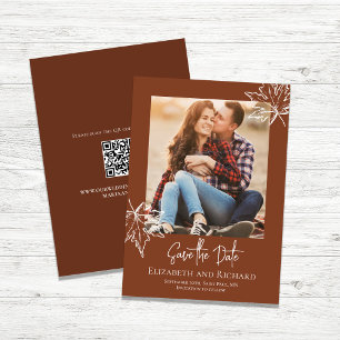 Burgundy Leaf Script Photo Wedding Save the Date