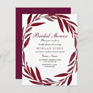 Burgundy Leaf Wreath Bridal Shower Invitation