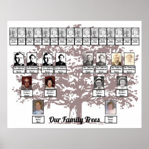 Burgundy Leafage Tree Two Family Trees Poster