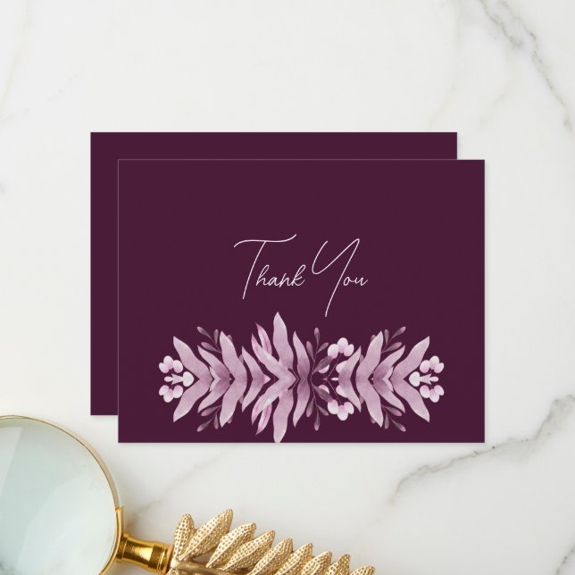 Burgundy Leaves Bridal Shower Thank You Card (Front/Back In Situ)