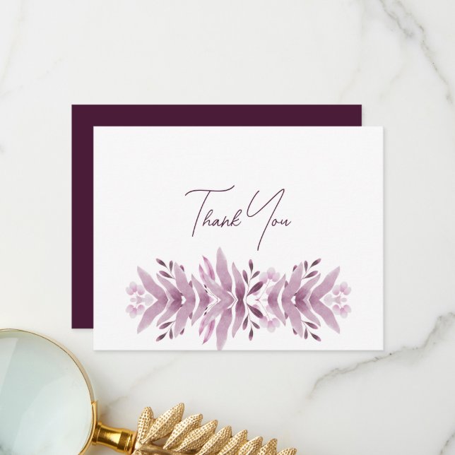 Burgundy Leaves Bridal Shower Thank You Card (Front/Back In Situ)