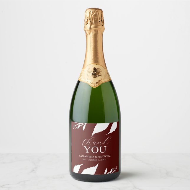 Burgundy Leaves Champagne Wedding Stickers (Front)