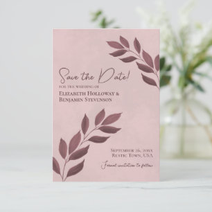 Burgundy Leaves on Dusty Rose Elegant Wedding Save The Date