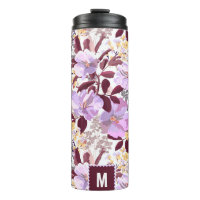 Burgundy Leaves Purple Floral Pattern | Monogram