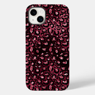 Burgundy Leopard Print Glitter Case-Mate iPhone 14 Plus Case