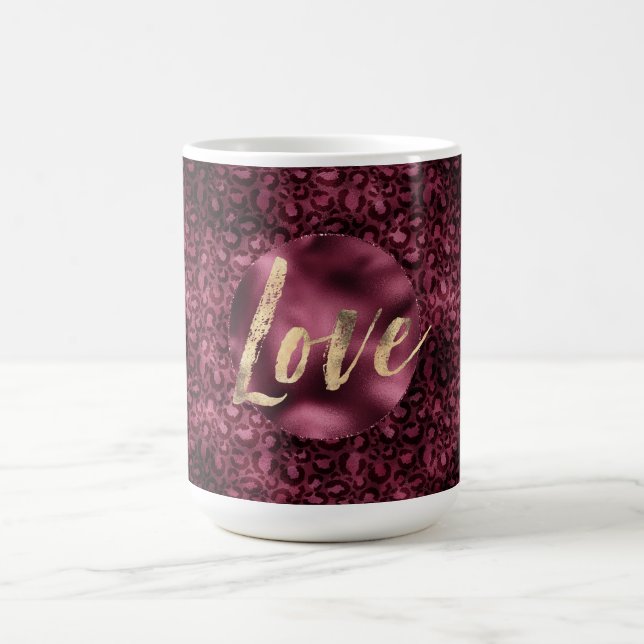 Burgundy Leopard Print Gold Love Coffee Mug (Center)