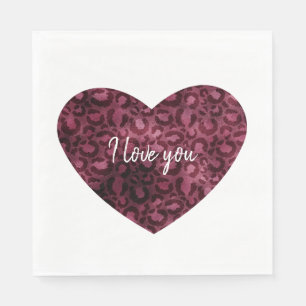 Burgundy Leopard Print Heart Napkin
