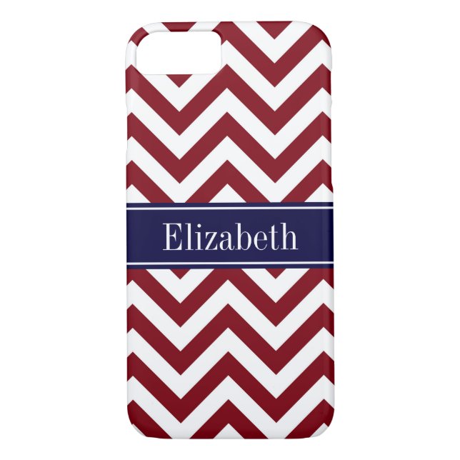 Burgundy Lg Chevron Navy Blue Name Monogram Case-Mate iPhone Case (Back)