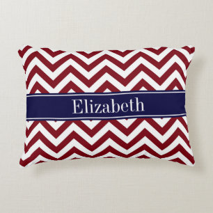 Burgundy Lg Chevron Navy Blue Name Monogram Decorative Cushion