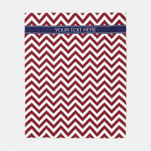 Burgundy Lg Chevron Navy Blue Name Monogram Fleece Blanket
