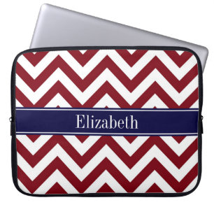 Burgundy Lg Chevron Navy Blue Name Monogram Laptop Sleeve