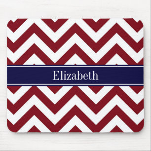 Burgundy Lg Chevron Navy Blue Name Monogram Mouse Mat